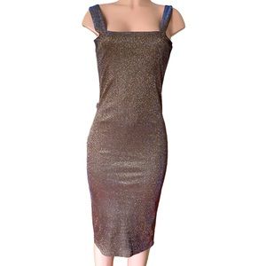Bardot Sparkle Shimmer Gold Bodycon Midi Dress Size 8